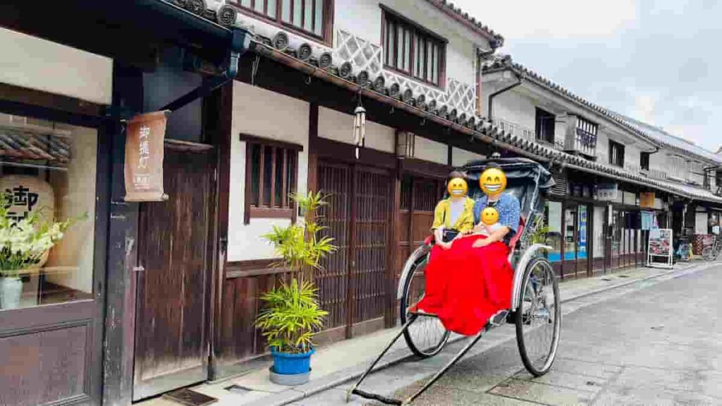 【神戸・岡山旅行log】異人館・倉敷・岡山後楽園を巡る旅 2024.6.27-29 15 倉敷の人力車の家族写真